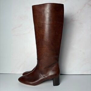 NWOB Loeffler Randall Womens Indy Espresso Leather Knee High Heel Boots Size 9